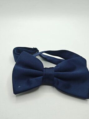 Men's Blue Solid Sateen Pre-Tied Adjustable Bowtie Good Condition